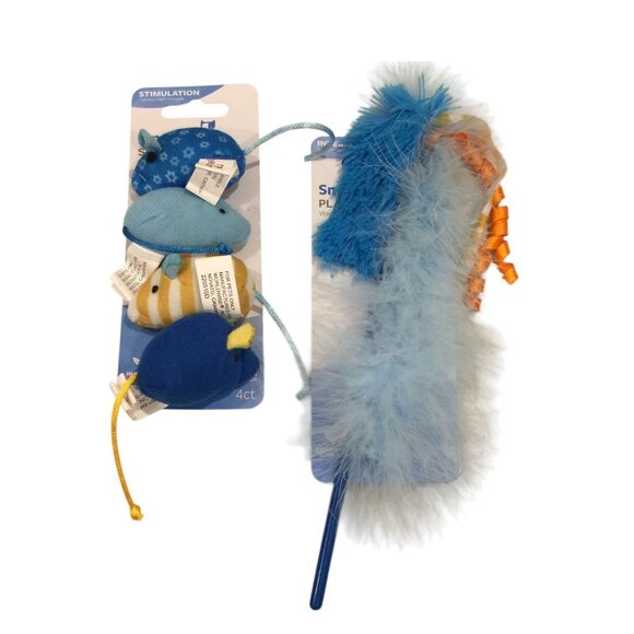 SMARTYKAT Skitter Mice Play Wand Blue Gold Set of 2 Cat Toys - Picture 1 of 3